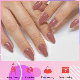 AddFavor Short Almond Press on Nails, 360pcs Brown Fake Nails Press ons Glossy Gel Acrylic Press ons Nails Short Almond Nails Set with Glue Adhesive Tabs for Women Girls