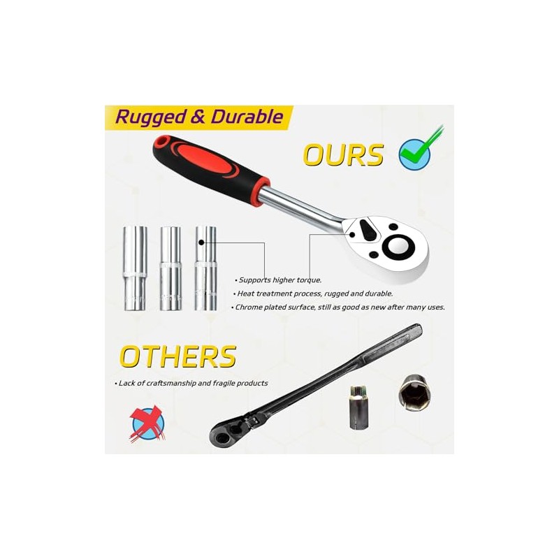 PIRIPARA 108 Piece Mechanics Tool Set Metric And Standard 1/4"