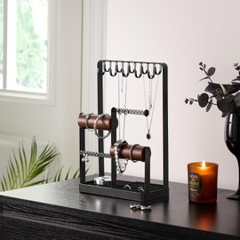Lolalet Jewelry Holder Organizer, Aesthetic Jewelry Display Stand for Necklaces Bracelets Earrings Rings, Room Décor -Black