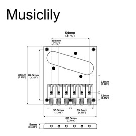 Musiclily Pro 54mm Modern Telecaster Bridge with Zinc Alloy 6-Saddle for Squier and Import Tele Style Electric Guitar, Chrome