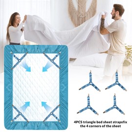 Inscool Bed Sheet Straps, 8-Pack Adjustable Bed Sheet Clips - Easy Install Secure Fit Clips, Non-Slip Elastic Holders for Fitted Sheets | Keep Sheets in Place (Blue)