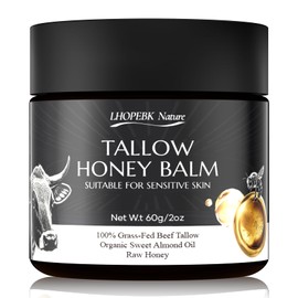 Tallow Honey Balm: 60g Beef Tallow for Dry Skin - Organic Grass-Fed Whipped Beef Tallow - Moisturizing Smooth Skin Care