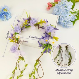 TooGet Flower Crown Headbands for Women Bohemian Floral Crown Hair Accessories Artificial Floral Headpiece Wreath for Weddings, Travel, Themed Parties, Vacations and Birthdays - Purple