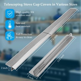 Stove Gap Covers - Stainless Steel,Stove Gap Filler,Stove Gap Guards,Oven Gap Filler, Heat Resistant and Easy to Clean Easy retractable Length 13.8" to 27.5" Stove Guard Between Stove And Counter