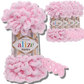 Alize 5x 100g Puffy türkische Wolle Super Bulky Chenillegarn Kuschelweich Babywolle Handstrickgarn zum häkeln weiches Chenille-Garn XXL-Knäuel für Amigurumi (Baby Pink | 31)