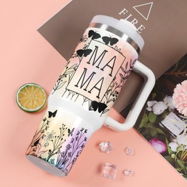 Temolulu 40 Oz Stainless Steel Mama Tumbler with Handle, Insulated Double Wall Vacuum for Cold & Heat Preservation, Great Mother's Day Gift