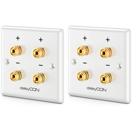 deleyCON Set of 2 Multimedia Speaker Boxes Wall Socket Wall Plate with Banana Plug Sockets for 2 Speakers (Red/Black) for Hi-Fi Surround Sound System Home Cinema Set of 2
