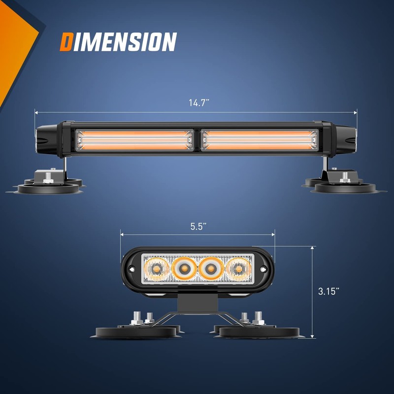 Nilight 14.5" Amber COB LED Strobe Rooftop Flashing Light Bar