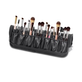 Folding Makeup Brush Organizer, Black Waterproof Stand-Up Travel Makeup Brush Holder, Portable Cosmetic Case Leather Handbag (Only Bag) (BAG-885（18Holes）)