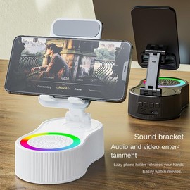 Wireless Induction Audio Bluetooth Speaker 5in1 Phone Holder Emergency Rejected (3000mAh) Portable Power Tablet Stand With Colorful Ambient Light, Non-Slip Base, Gifts For friend, family - Color: White