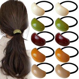 10 Pack Decorative Hair Ties Acrylic Semi-Arc Ponytail Holders Elastics Hair Bands Ropes Ponytail Hair Accessories for Girl Women