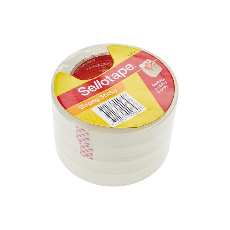 Sellotape Strong Sticky Tape, Pack of 4 Rolls, Refill for