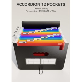 Expanding Files Folder Organizer/Expandable Accordian File Organizer Bag A4/Letter Size Plastic Filing Box, Accordion Document/Coupon/Receipt Organizer with Colored Labels for Office/School