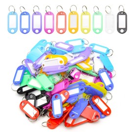 Yosawo 100 Pcs Key Tags Plastic Key Fobs Labels Key Rings Name Tags with Tags for Hotel, Office, School, Luggage