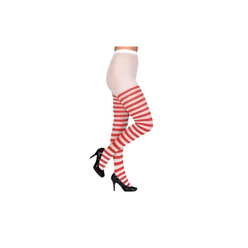 Fancy Dress Striped Tights - One Size, red/white