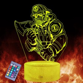 POSSHE Firefighter Night Light, Fire Fighter Gifts, Firefighter 3D Illusion Lamp with 16 Colors Changing, Remote, and Dimmable, Men Boys Women Room Decoration, Holiday Xmas Gifts