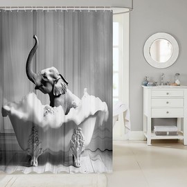 Feelyou Elephant Bath Curtain 72"x78" Kids Animal Shower Curtain for Bathroom Decor for Boys Girls Teens Smoke Gray Bathroom Accessories