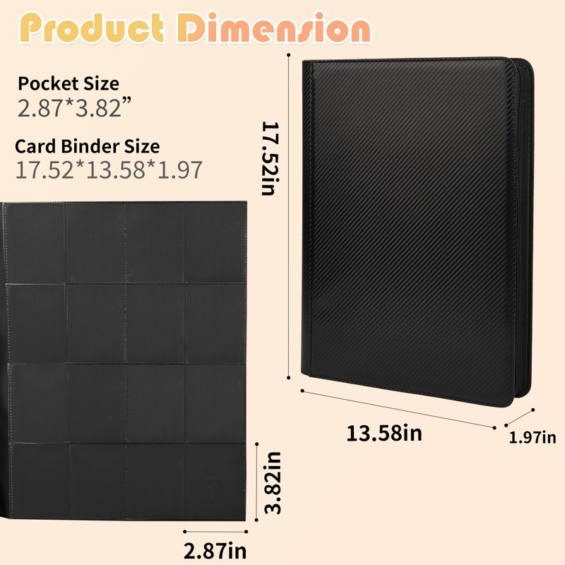 Premium 1000+ Pockets Trading Card Binder, 16-Pocket Ringless Side-Loading Album