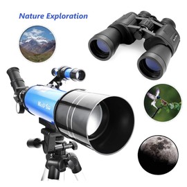 MaxUSee Travel Telescope with Backpack - 70mm Refractor Telescope & 10X50 HD Binoculars Bak4 Prism FMC Lens for Moon Viewing Bird Watching Sightseeing
