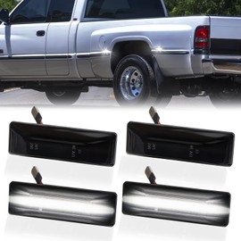 DERMOKA LED Dually Bed Fender Side Marker Lights For 1994-2002 Dodge Ram 2500 3500 Dual Rear Wheel Marker Lamps Smoked Len (White Led)