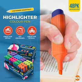 48pk Bulk Highlighters Chisel Tip Marker Pen, Highlighter Pens Multipack with Assorted Colours Highlighter Pens for Adults, Office Stationary Supplies, Fluorescent Ink Highlighters