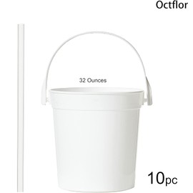 Octflor Cubos de ron de plástico para bebidas (10 unidades), cubos de bebidas para fiestas, cuencos reutilizables con pajita (32 onzas) (blanco)