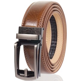 JINSELF Men's Belt (Grade A Genuine Leather) Auto Lock Buckle, Stepless, No Holes, Suit, Business, Casual, Comfort, Click AL, 1 Black.