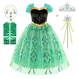 Princess Costume for Girls Green Dress Up with Accessories for Toddler Cosplay Christmas Birthday Party (110 3-4 Years)
