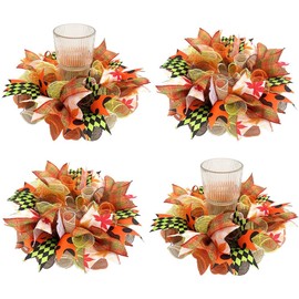 2 anillos para velas de arpillera de otoño, color naranja, cosecha de Acción de Gracias, o para uso como pequeñas coronas, centro de 3 pulgadas (naranja)