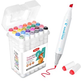 Elezeal 24 Assorted Colours Dual Tip Super Washable Colouring Pens Kit for Kids Premium Felt Tip Pens That Can Easily Wash Off Skin & Clothing | Ideal for Kids Aged 3+