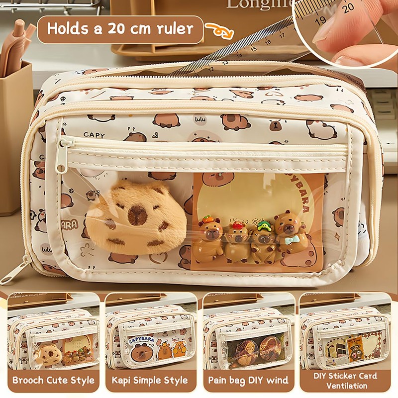 Capybara Pencil Case with 9 Compartments, 37 Pieces Capybara Stationery