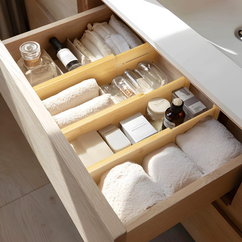 VaeFae 3 Pack Bamboo Drawer Dividers, 4" High Adjustable 16.6"