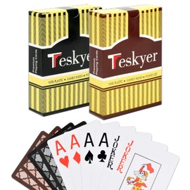 Teskyer Playing Cards, 100% Waterproof Plastic Playing Cards, Poker Size, Large Printed Number Jumbo Index, 2 Decks of Cards, for Outdoor, Pool, Camping, 2.5*3.5inch