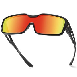 DUCO Sports Polarized Fit Over Sunglasses for Men Women Wrap Around Wear Over Glasses for Cycling Fishing DC8868 (Black Frame Revo Red Lens)