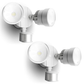 LUTEC P6221W-PIR24 2000 Lumen 18 Watt 26 LED Motion Activated Integrated Dual-Head Flood Light Outdoor, IP54 Waterproof Exterior Security Floodlight for Patio, Garden, Yard, Warehouse White，2 Pack