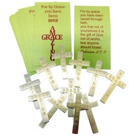 Westmon Works Pocket Cross Set Metal Crosses with Amazing Grace Prayer Cards Bulk Pack, 10 of Each