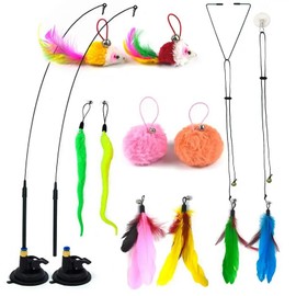 CANOPUS Cat Teaser Wand Set 16 PCS Interactive Feather Wand, Balls, Feathers – Chase, Jump & Play Tools for Kittens & Adult Cats