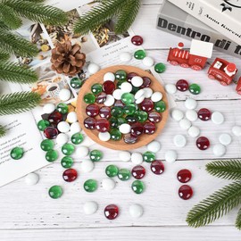 HOKPA Christmas Flat Glass Marbles, 1lb Mixed Colors Glass Gems Beads for Vase Filler Party Table Scatter Christmas Decoration Aquarium Pebbles Decor