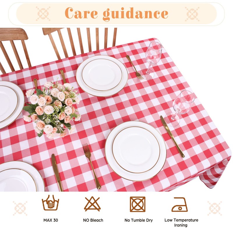 Kesfey Red Gingham Tablecloths Polyester 140x140cm,Square Checkered Tablecloth Spillproof and