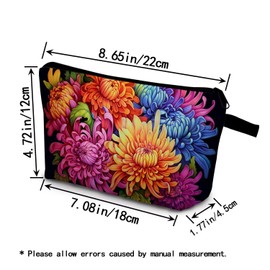 YULUENZE Colorful Chrysanthemum Makeup Bag Cute Small Organizer Bag with Zipper Colorful Chrysanthemum Cosmetic Bag Aesthetic Birthday Present for Women Sisters Friends