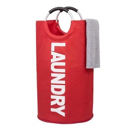 Laundry Basket with Handle, Collapsible Round Laundry Hamper, Foldable Dirty Clothes Storage Organizer for Home Bathroom Laundry Room, Room Decor, Household Essentials, Summer for Gift, Bedroom Decor - Color: Red, Specification: 115L*1pc