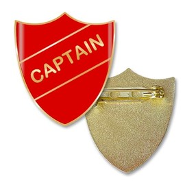 Captain Shield Pin Badge - Enamel and Brass - Safety Pin fixing -Size 30mm - Choice of colours. (RED)