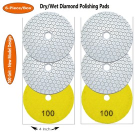 4 Inch New Model Dry Diamond Polishing Pads Grit 100-1 Box of 6 Piece Dry/Wet Tile Sanding Pad for Bufffing Granite Marble Quartz Stones Concrete