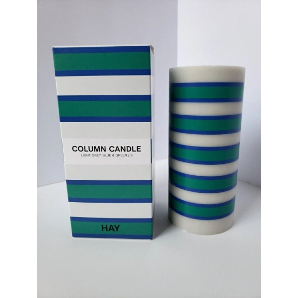 Hay Column Candle Small Light Grey Blue and Green New