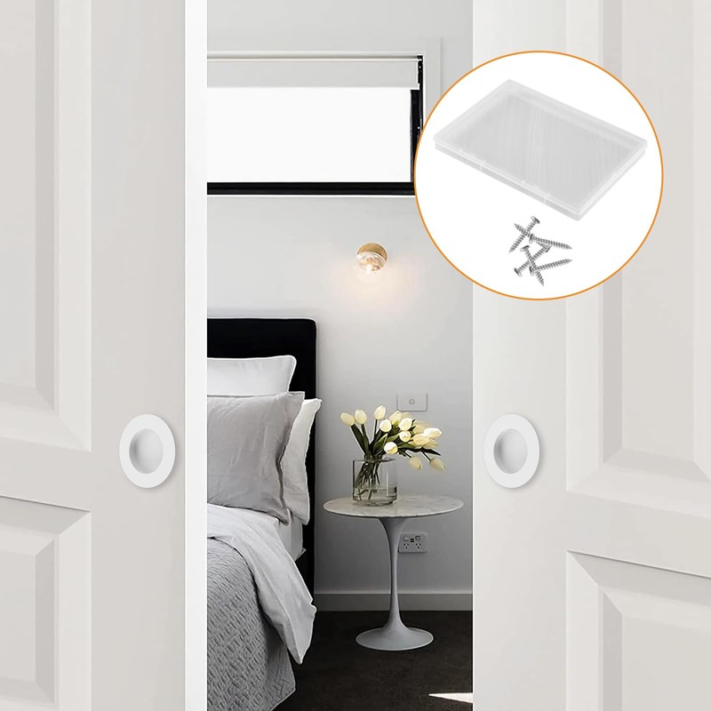 MOROBOR 4pcs White Round Recessed Handle, 65mm Large Stainless Steel