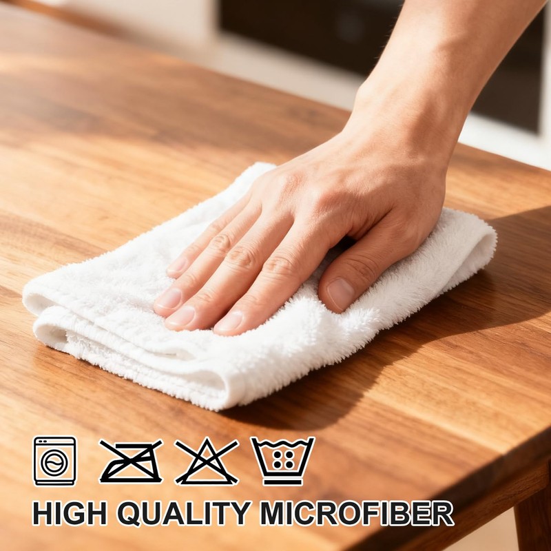 Microfiber Cleaning Cloth, Cleaning Rags,3 Pcs, White 11.4 inch x