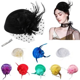 Fascinators Hats 20s 50s Hat Pillbox Hat Feathers Flower Imitation Pearls Mesh Cocktail Tea Party Headwear for Girl and Women