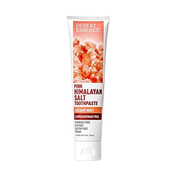 Desert Essence Pink Himalayan Salt Toothpaste - 6.25 Ounce - Creamy Mint - Complete Oral Care - Mineral Rich - Tea Tree Oil - Removes Impurities - Refreshing Taste - Deep Clean - Carrageenan Free