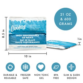 Cool Coolers by Fit & Fresh High Performance Cooler Foil Ice Packs, Puncture Resistant Ice Packs for Coolers and Lunch Bags, Durable and Reusable, Non-Toxic Gel Ice Packs, 2PK