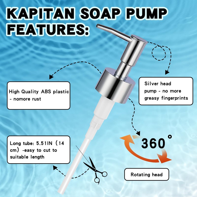 4PCS Soap and Lotion Dispensers Pump Replacement,Smooth Action（Silver）